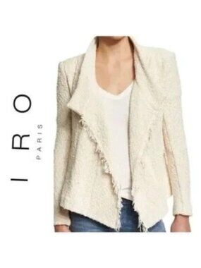 IRO Paris Mira Jacket Moto Wrap Knit Fringe Off-White Academia,  Women size 6/M